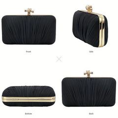 Satin Ruched Clutch Purses - Evening Bag Chain Handbag for Wedding Party