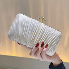 Satin Ruched Clutch Purses - Evening Bag Chain Handbag for Wedding Party