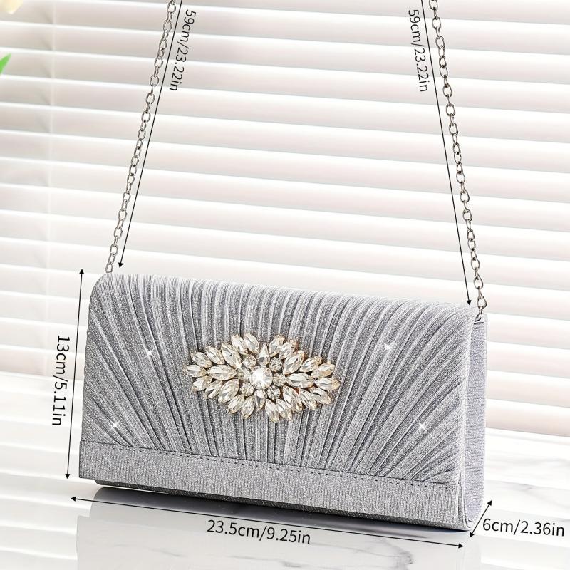 Pleated Rhinestone Chain Clutch Elegent Evening Bag