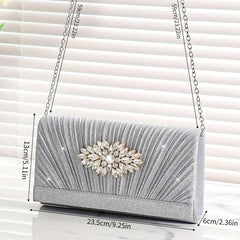 Pleated Rhinestone Chain Clutch Elegent Evening Bag