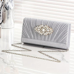 Pleated Rhinestone Chain Clutch Elegent Evening Bag