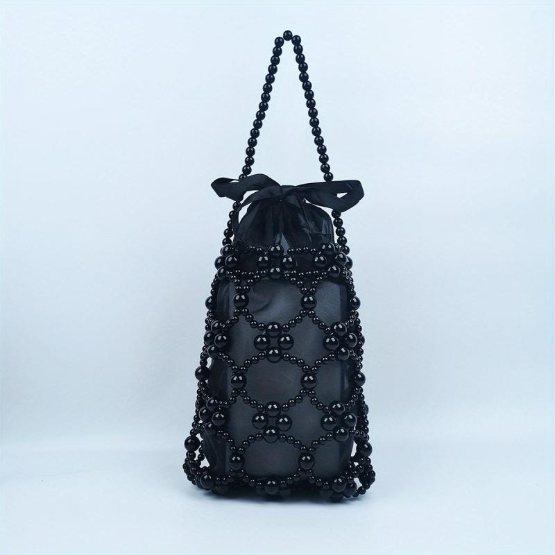 Mini Pearl Beaded Clutch Purse Evening Bucket Bag Wedding Party Prom
