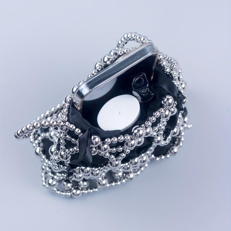 Mini Pearl Beaded Clutch Purse Evening Bucket Bag Wedding Party Prom