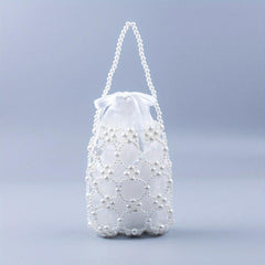 Mini Pearl Beaded Clutch Purse Evening Bucket Bag Wedding Party Prom