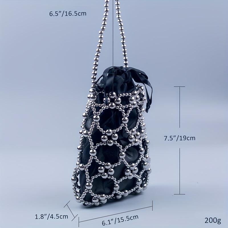 Mini Pearl Beaded Clutch Purse Evening Bucket Bag Wedding Party Prom