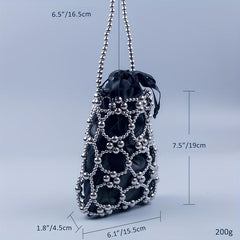 Mini Pearl Beaded Clutch Purse Evening Bucket Bag Wedding Party Prom