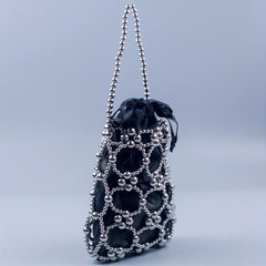 Mini Pearl Beaded Clutch Purse Evening Bucket Bag Wedding Party Prom