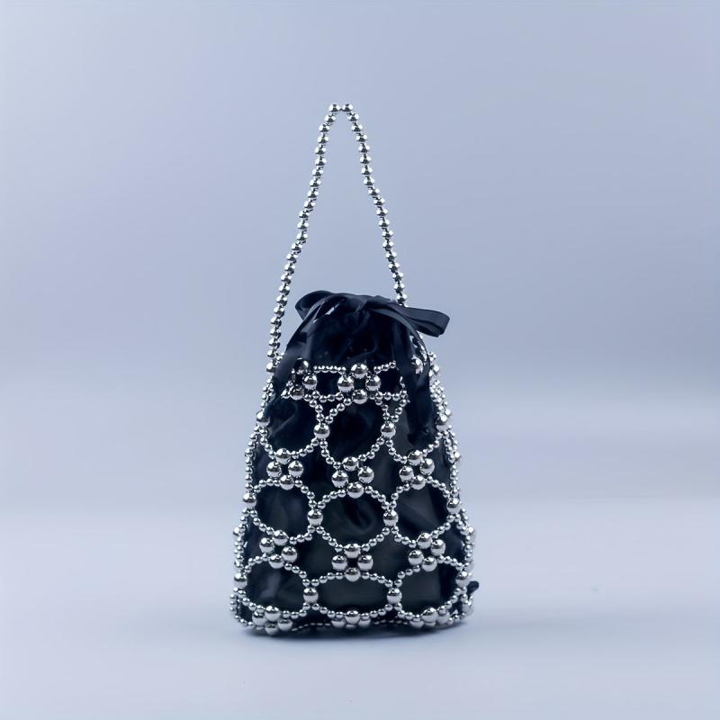 Mini Pearl Beaded Clutch Purse Evening Bucket Bag Wedding Party Prom