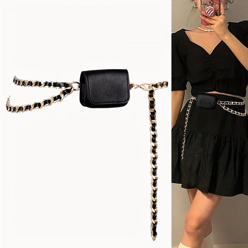 Minimalist Punk Waist Bag Y2K Fanny Pack With Chain Decor
