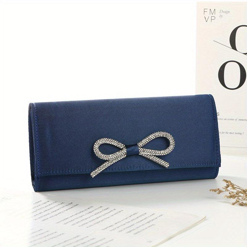 Rhinestone Bowknot Evening Bag Women's Flap Prom Purse Chain Clutch Bag