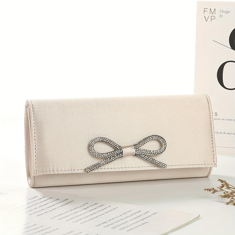 Rhinestone Bowknot Evening Bag Women's Flap Prom Purse Chain Clutch Bag