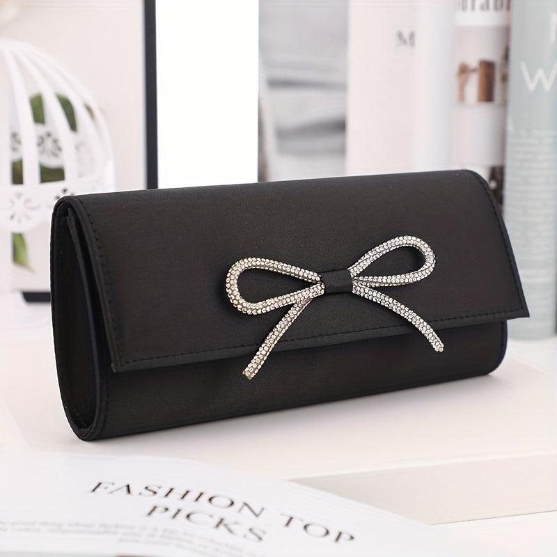 Rhinestone Bowknot Evening Bag Women's Flap Prom Purse Chain Clutch Bag