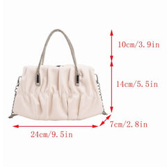Glitter Ruched Shoulder Bag Double Handle Handbag Chain Strap Crossbody