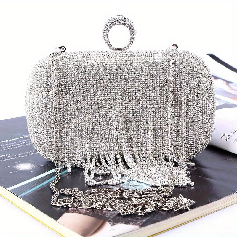 Rhinestone Tassel Evening Clutch Bag Glitter Purse for Wedding Party Prom