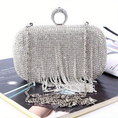 Rhinestone Tassel Evening Clutch Bag Glitter Purse for Wedding Party Prom