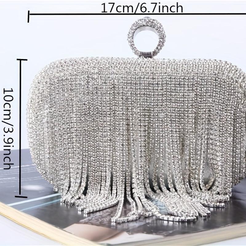 Rhinestone Tassel Evening Clutch Bag Glitter Purse for Wedding Party Prom