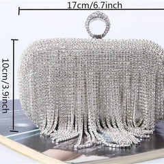 Rhinestone Tassel Evening Clutch Bag Glitter Purse for Wedding Party Prom