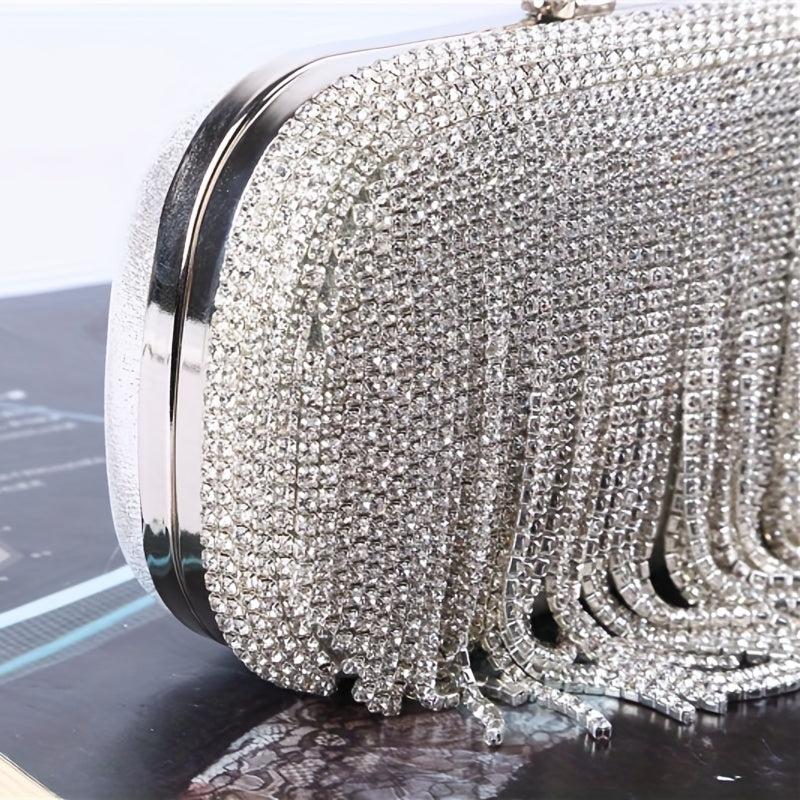 Rhinestone Tassel Evening Clutch Bag Glitter Purse for Wedding Party Prom