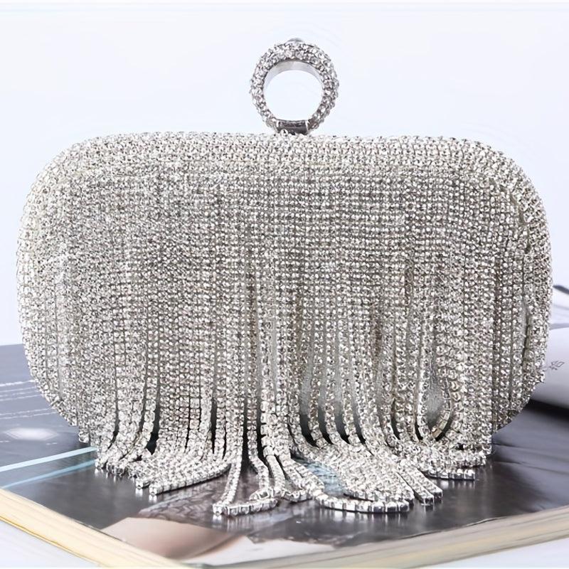Rhinestone Tassel Evening Clutch Bag Glitter Purse for Wedding Party Prom