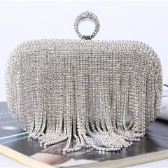 Rhinestone Tassel Evening Clutch Bag Glitter Purse for Wedding Party Prom