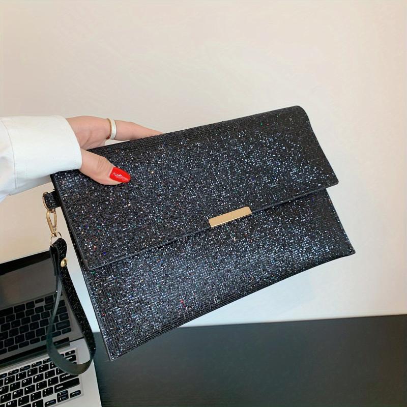 Sequined Flap Clutch Bag Glitter Evening Handbag Women's Square Prom Purse