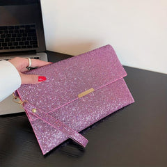 Sequined Flap Clutch Bag Glitter Evening Handbag Women's Square Prom Purse