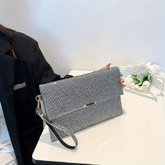 Sequined Flap Clutch Bag Glitter Evening Handbag Women's Square Prom Purse