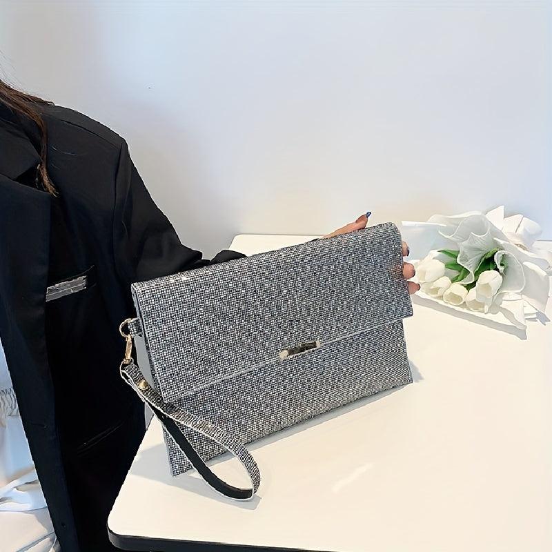 Sequined Flap Clutch Bag Glitter Evening Handbag Women's Square Prom Purse