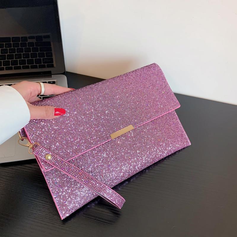 Sequined Flap Clutch Bag Glitter Evening Handbag Women's Square Prom Purse