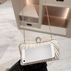 Pleated Rhinestone Glitter Kiss Lock Metal Chain Clutch Evening Bag