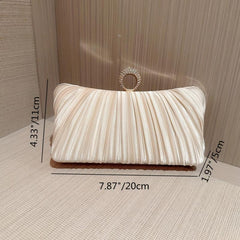 Pleated Rhinestone Glitter Kiss Lock Metal Chain Clutch Evening Bag