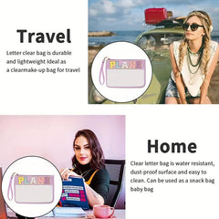Transparent Chenille Letter Pattern Makeup Bag Zipper Carry On Bag