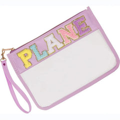 Transparent Chenille Letter Pattern Makeup Bag Zipper Carry On Bag