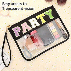 Transparent Chenille Letter Pattern Makeup Bag Zipper Carry On Bag