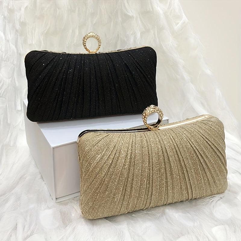 Glitter Ruched Evening Handbag Wedding Bridal Clutch Purse