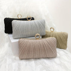 Glitter Ruched Evening Handbag Wedding Bridal Clutch Purse