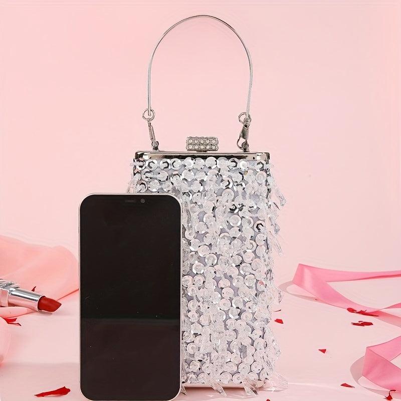 Sparkly Rhinestone Box Evening Bag Sequin Tassel Clutch Purse