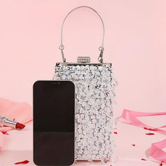 Sparkly Rhinestone Box Evening Bag Sequin Tassel Clutch Purse