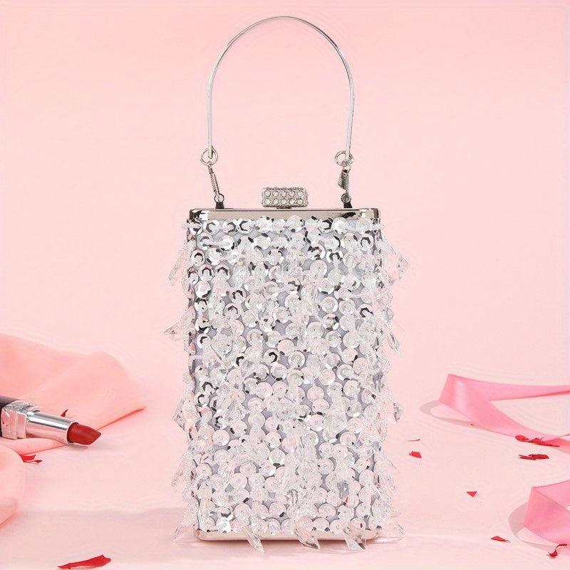 Sparkly Rhinestone Box Evening Bag Sequin Tassel Clutch Purse