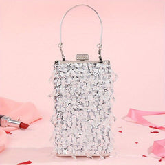 Sparkly Rhinestone Box Evening Bag Sequin Tassel Clutch Purse