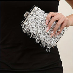Sparkly Rhinestone Box Evening Bag Sequin Tassel Clutch Purse