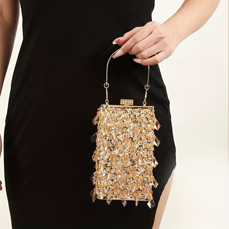 Sparkly Rhinestone Box Evening Bag Sequin Tassel Clutch Purse