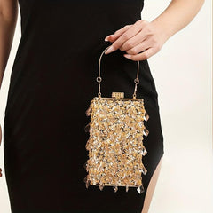 Sparkly Rhinestone Box Evening Bag Sequin Tassel Clutch Purse