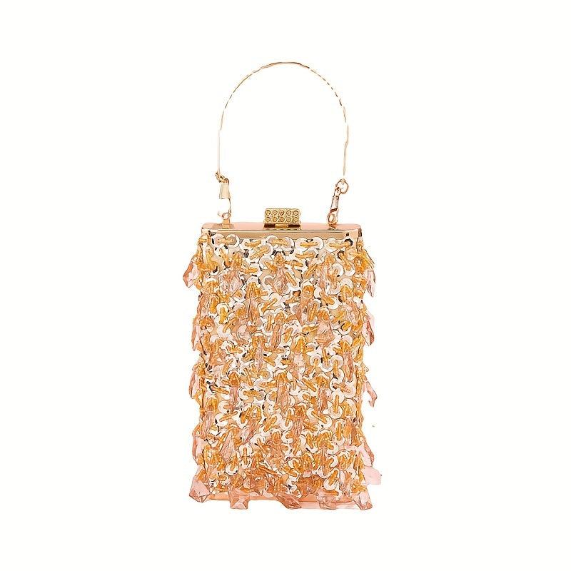 Sparkly Rhinestone Box Evening Bag Sequin Tassel Clutch Purse