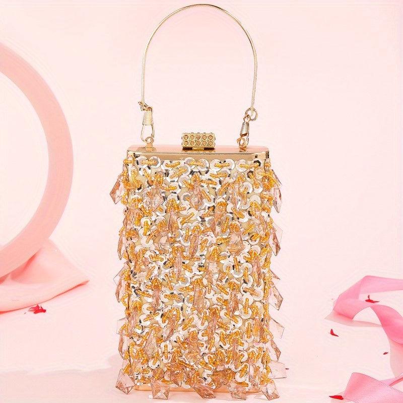 Sparkly Rhinestone Box Evening Bag Sequin Tassel Clutch Purse