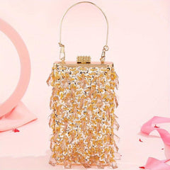 Sparkly Rhinestone Box Evening Bag Sequin Tassel Clutch Purse