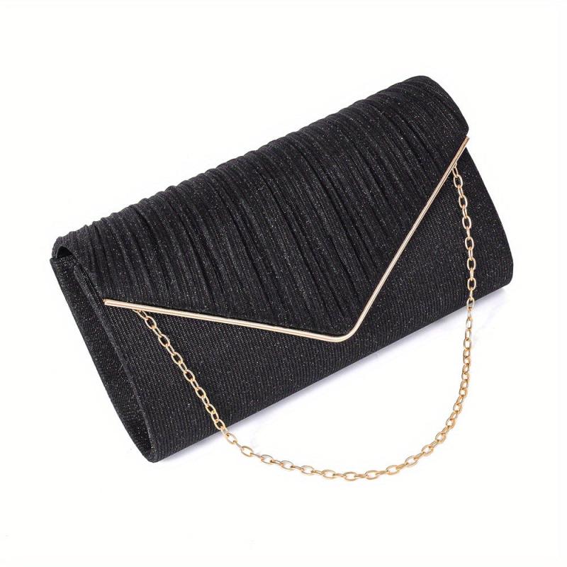 Pleated Envelope Metal Chain Clutch Bag Elegant Textured Dacron Flap Bag
