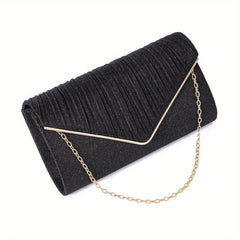 Pleated Envelope Metal Chain Clutch Bag Elegant Textured Dacron Flap Bag