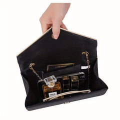 Pleated Envelope Metal Chain Clutch Bag Elegant Textured Dacron Flap Bag