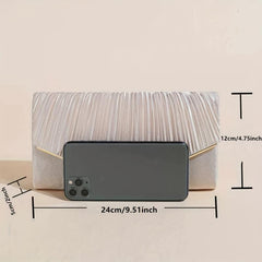 Pleated Envelope Metal Chain Clutch Bag Elegant Textured Dacron Flap Bag